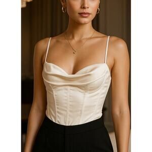 Zara Coquette Satin Bustier Corset Bodysuit Small Ivory Angel Romantic Regency